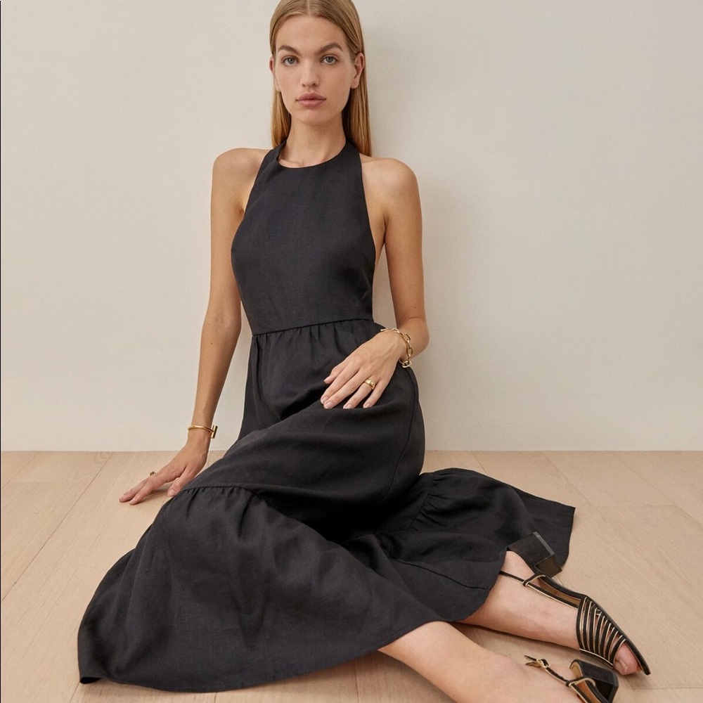 NWT Reformation Enna Linen Dress, 0, Black